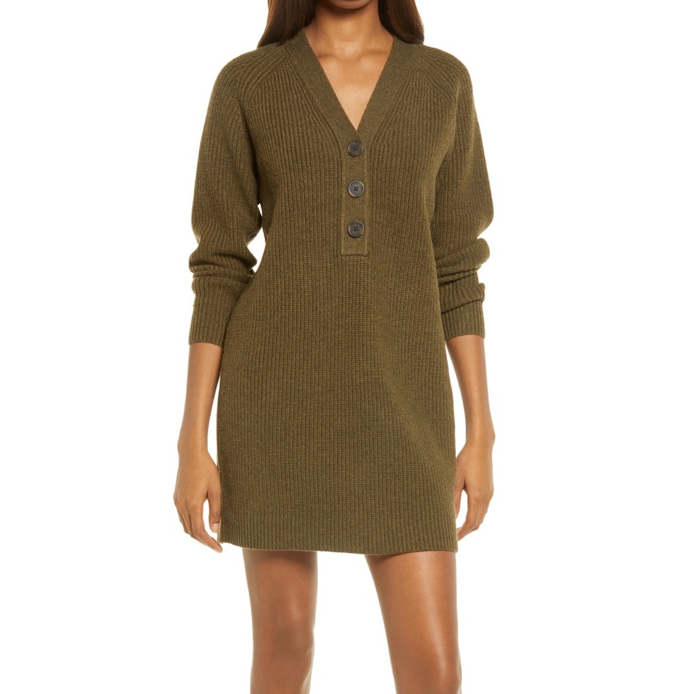 Madewell Henley Green Knit Sweater Dress S